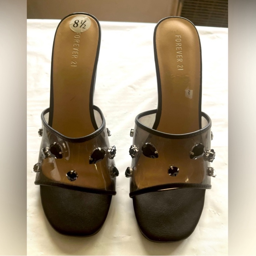 Forever 21 Black and Clear Embellished Heels